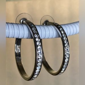 Silver Hoop w Rhinestone Earrings